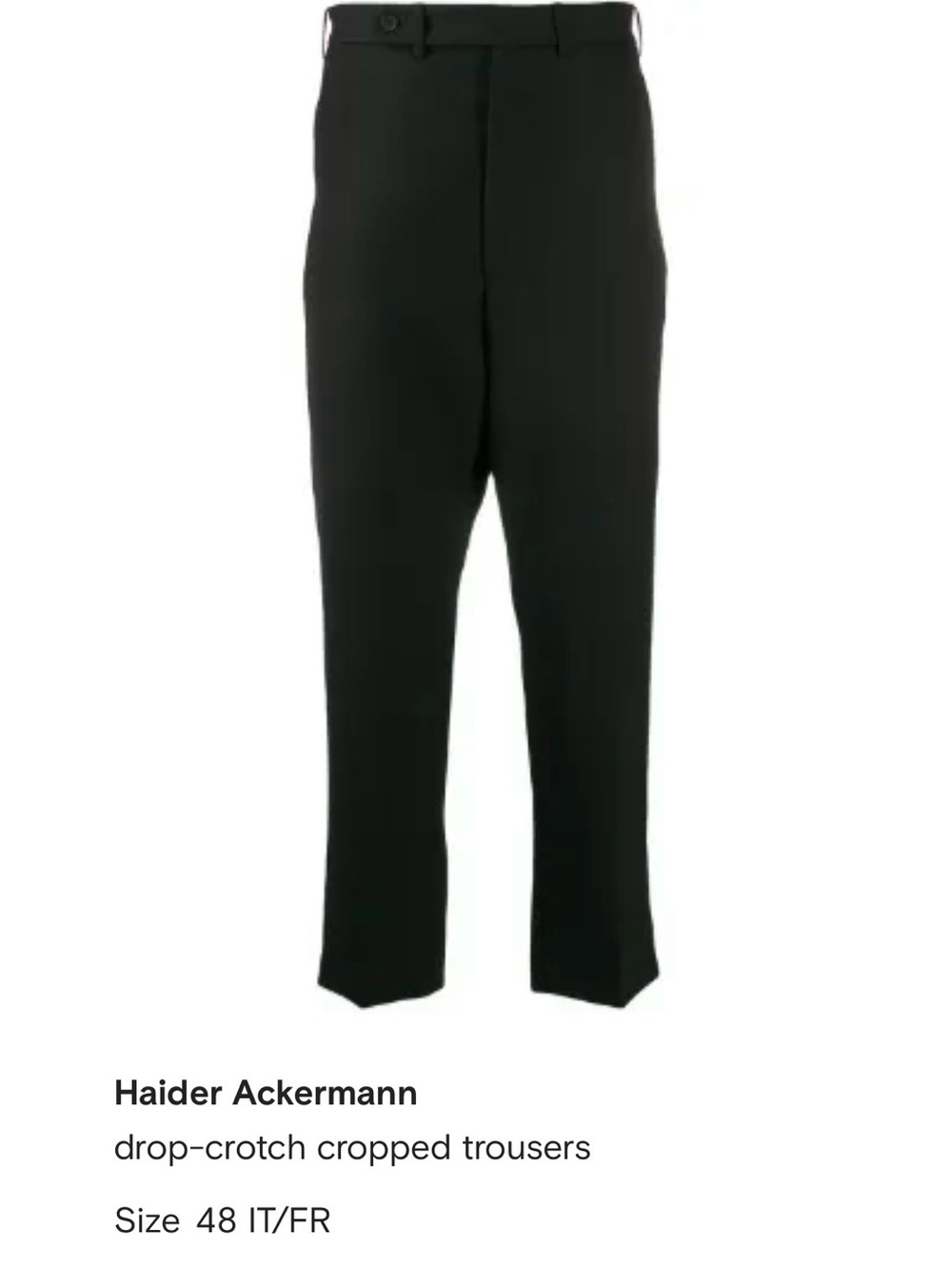 Haider Ackermann Black Drop-Crotch Cropped Trousers